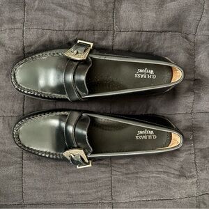 G.H. Bass & Co. Black Leather Loafers with Buckle